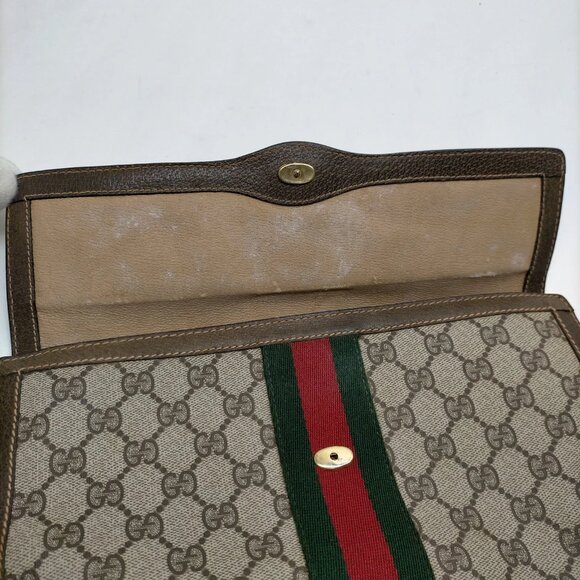 Authentic Gucci Vintage Clutch Bag Sherry Line Brown PVC mn334-113025 - Picture 11 of 16